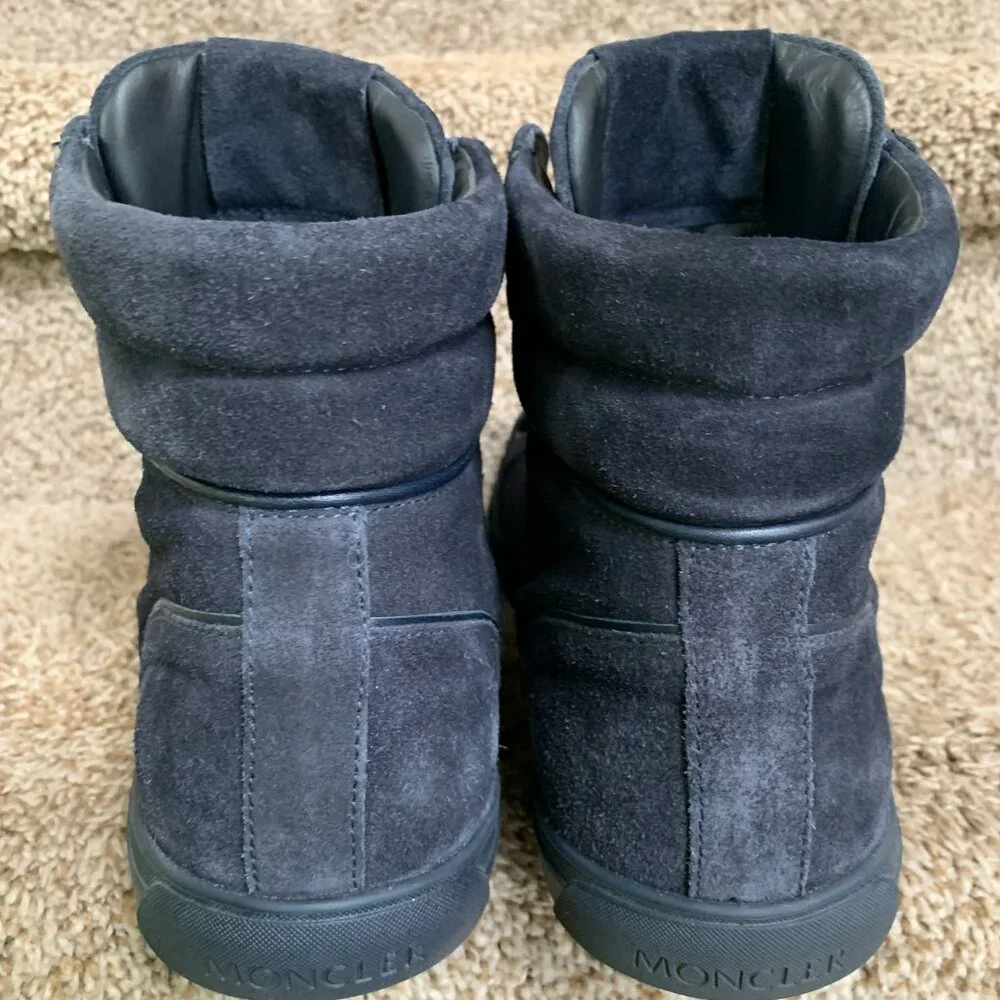 Moncler Men's Suede Blue Round-Toes Lace-Up High Top Sneakers . - Picture 6 of 15